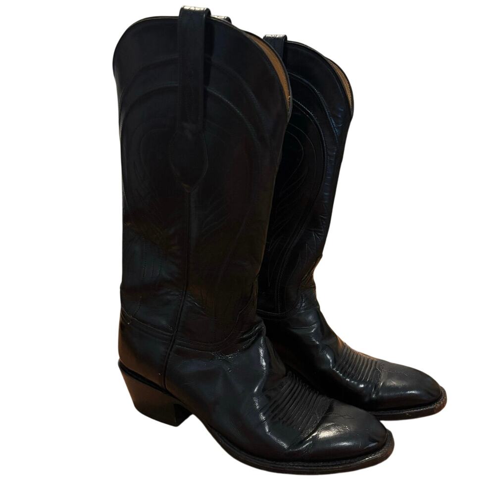 Lucchese Leather Embroidered Western Cowboy Boots Black Size 9 D70457 Men